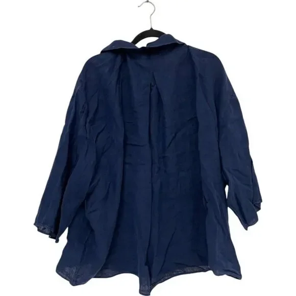 Zara Womens Oversized Linen Shirt Top XL Ink Blue Button Up 4043/057 NWT